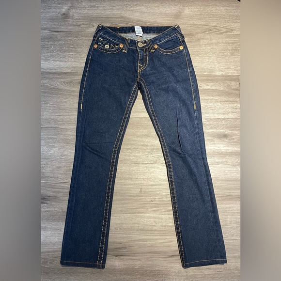 Vintage True Religion Jeans Snap Pocket Low Rise No Stretch Sz 26 Dark Blue USA - Picture 4 of 14